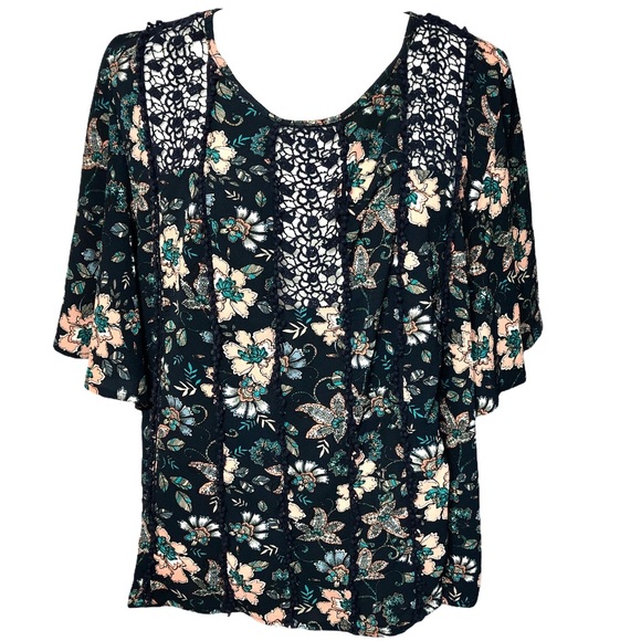 Knox Rose Blouse Top Floral Butterfly Sleeve Sz M - Picture 1 of 6